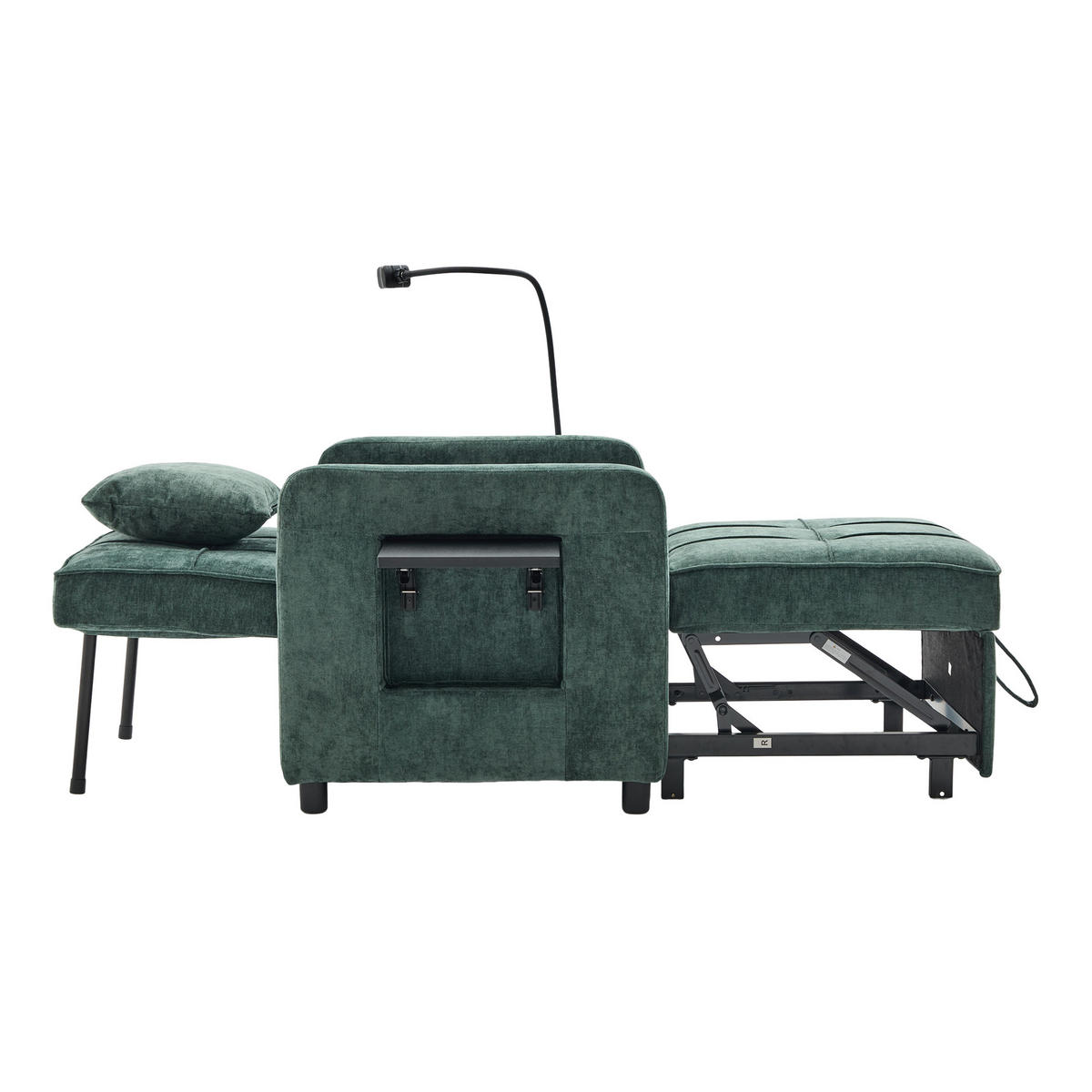 SCHLAFSESSEL 2-in-1 mit Tischchen und Stauraum, DE-42290, Grün - Grün, Metall (79/83/167cm) - ComfortXL