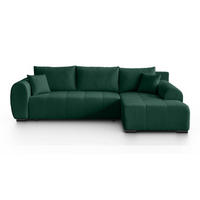 ECKSCHLAFSOFA Diana mt Bettkasten dunkelgrün rechts - Dunkelgrün/Schwarz, Textil (255/175cm) - Beautysofa