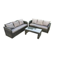 LOUNGESOFA Polyrattan 6-Sitzer - Dunkelgrau/Grau, Glas/Kunststoff - Fimous
