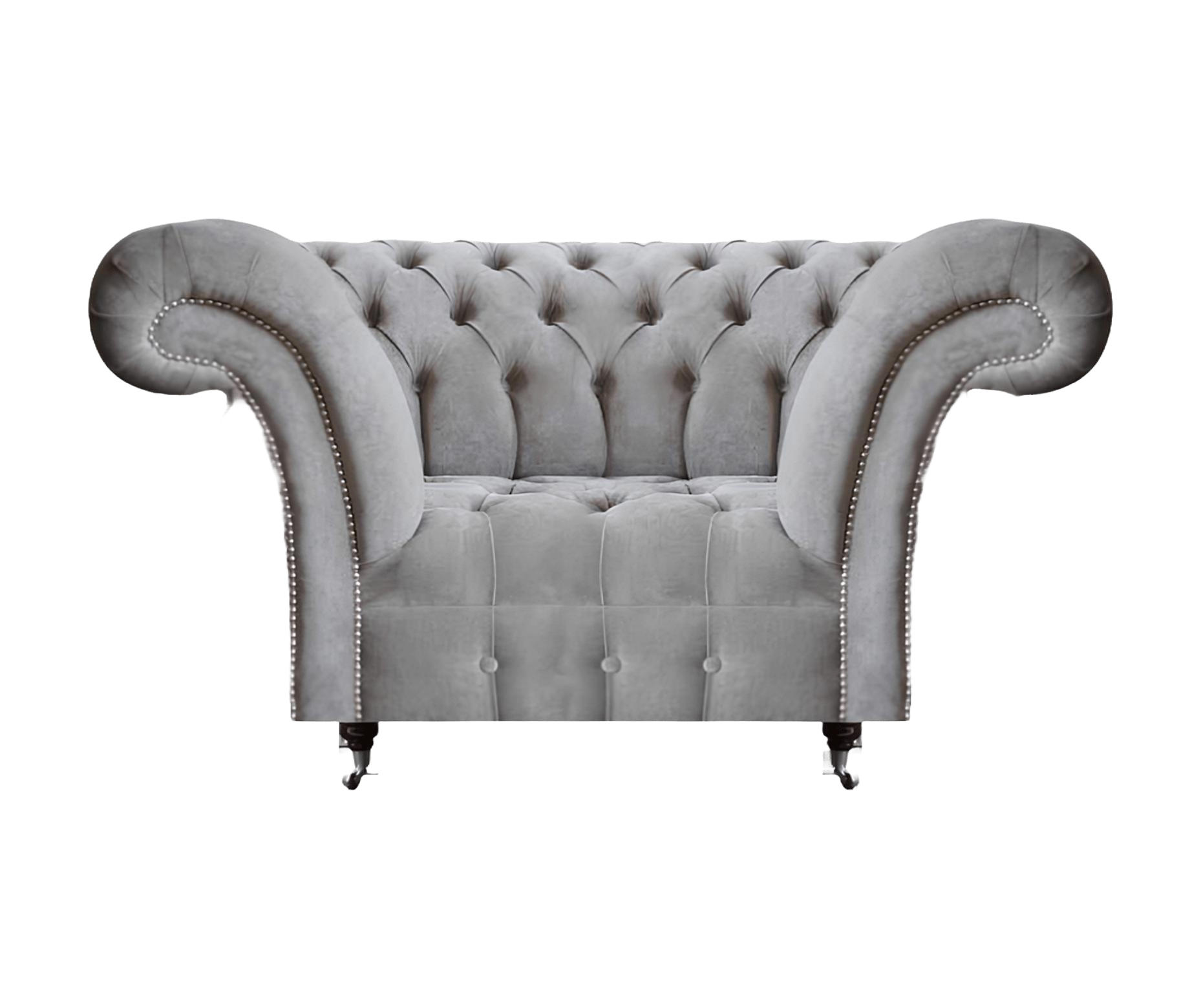 SESSEL Grau Polyester 130x90x80 cm Chesterfield - Grau, Textil (90/80/130cm) - JVmoebel