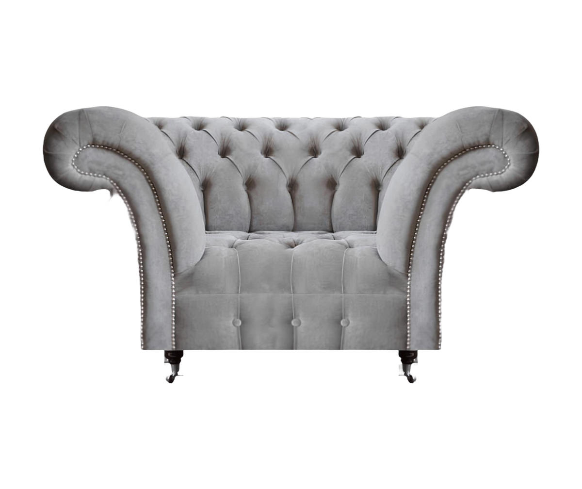 SESSEL Grau Polyester 130x90x80 cm Chesterfield - Grau, Textil (90/80/130cm) - JVmoebel