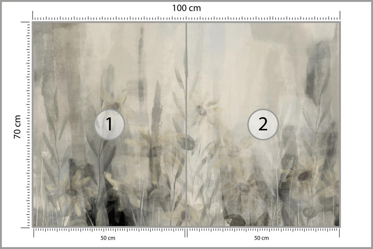 FOTOTAPETE Aquarell Blumen Blätter Abstraktion Vintage 100x70 - Beige/Grau, Papier (100/70cm) - Muralo