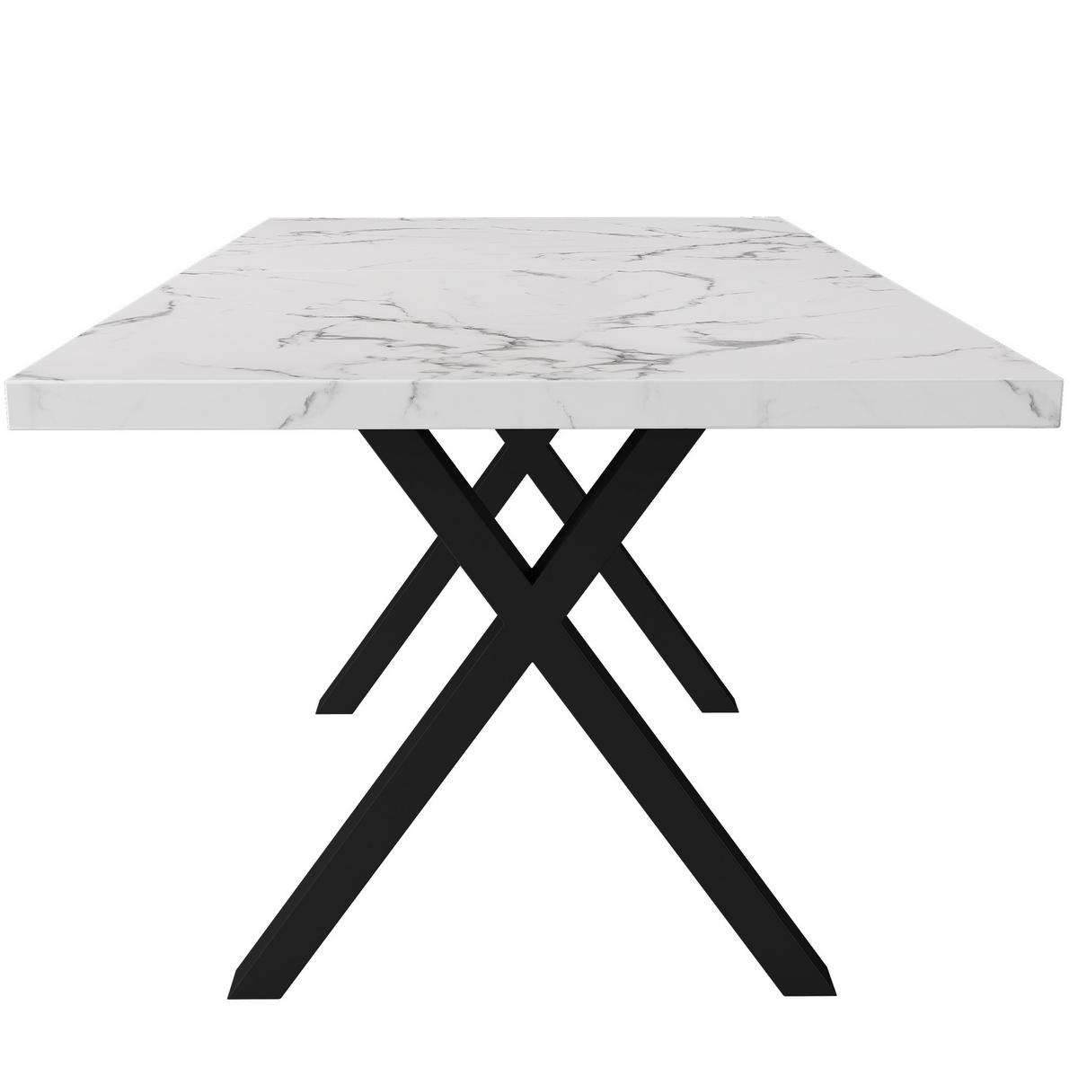 ESSTISCH 140/80/76 cm Weißer Marmorlook mit Kreuzgestell aus MDF und Metall - Weiß, Holzwerkstoff (140/80/76cm) - OKWISH