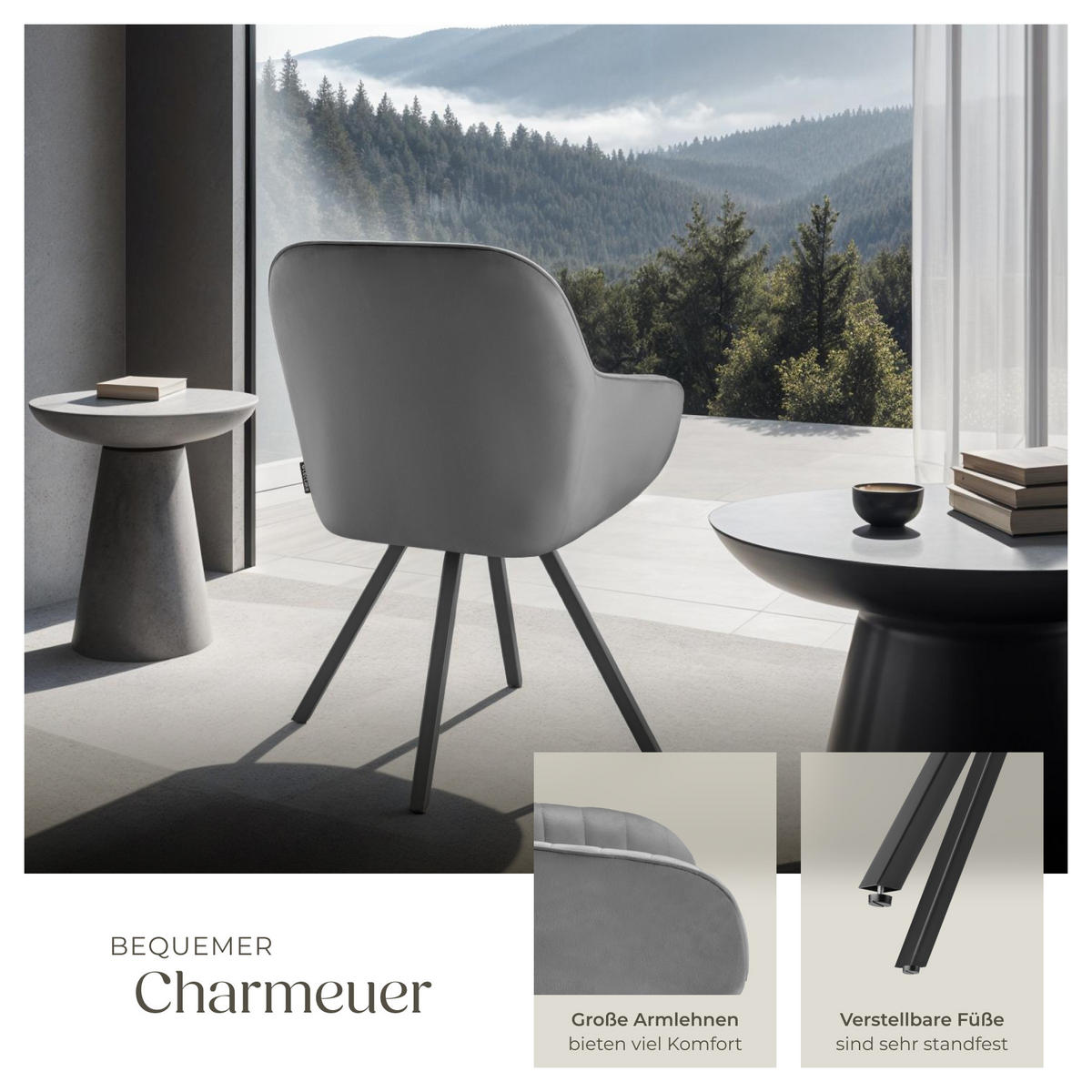 ARMLEHNSTUHL drehbarer Snug 58 x 58 x 82 cm grau - Grau, Textil (58/82/58cm) - tectake
