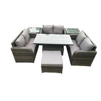 GARTENSOFA SET Polyrattan Dunkelgrau 7-Sitzer - Dunkelgrau, Metall - Fimous