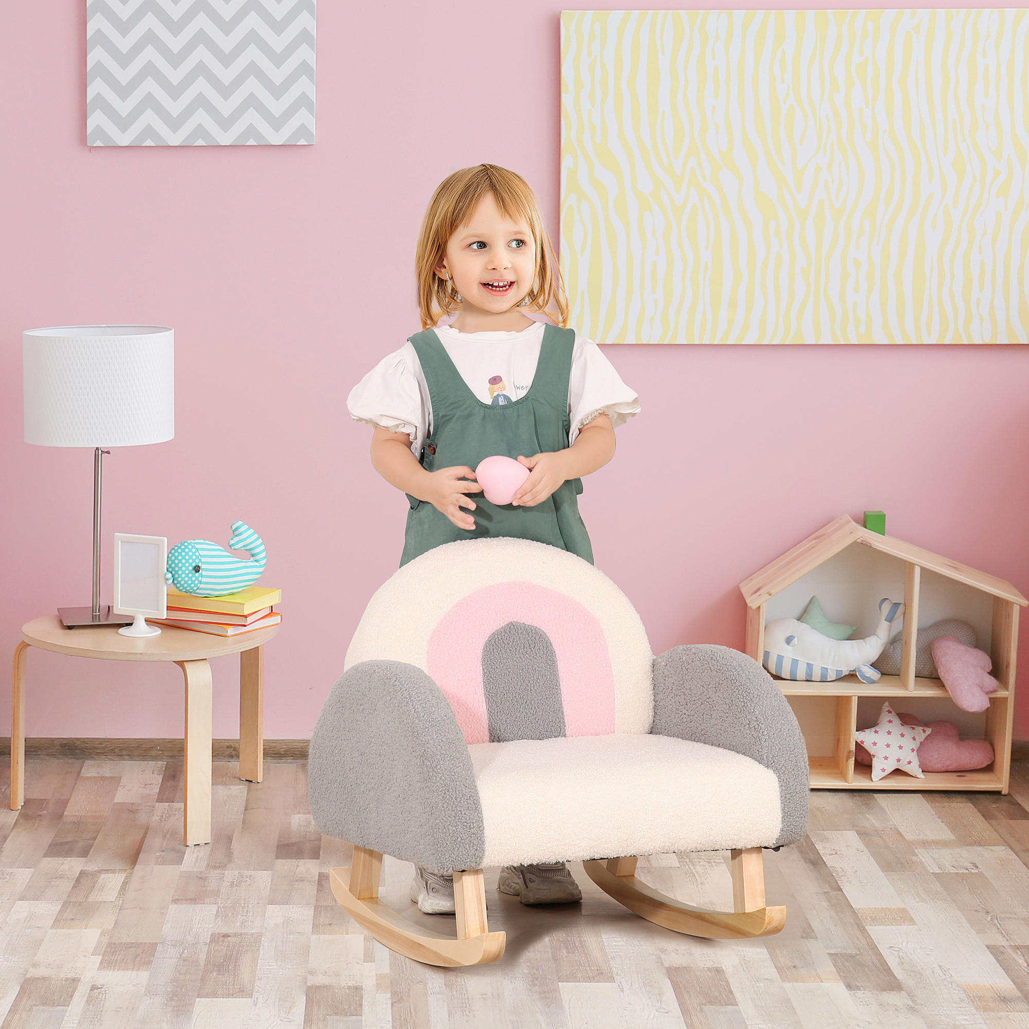 KINDERSOFA, Grau, Lammfellimitat - Grau, Holz (45/44/50cm) - HOMCOM