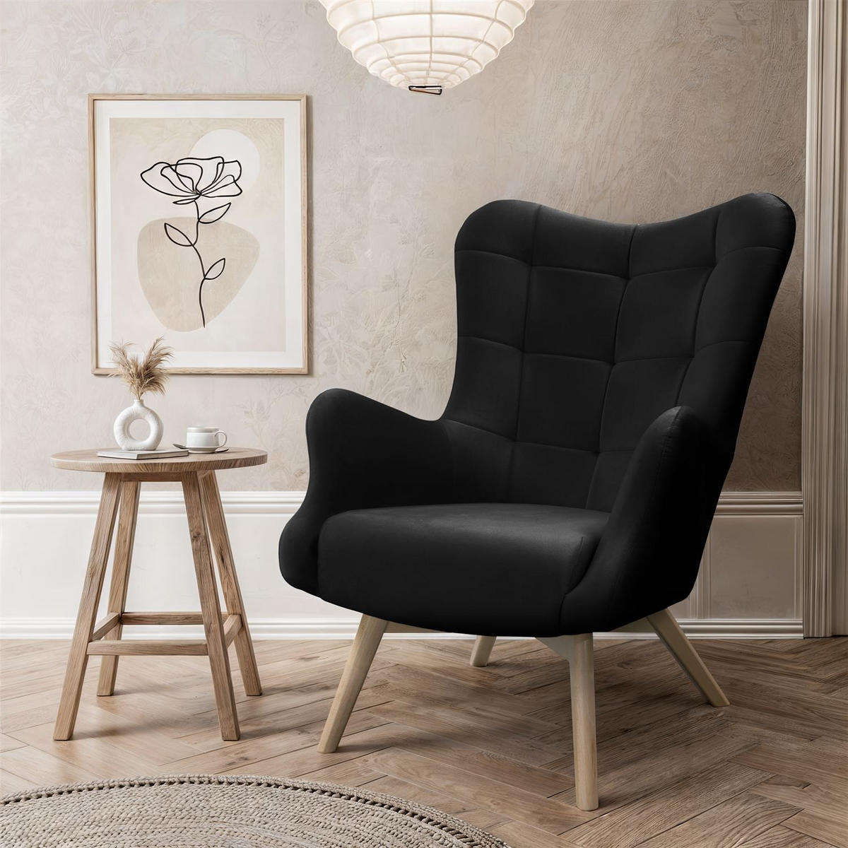 SESSEL SAND mit Buchenbeinen - Buchefarben/Schwarz, Textil (80/105/86cm) - Lookway