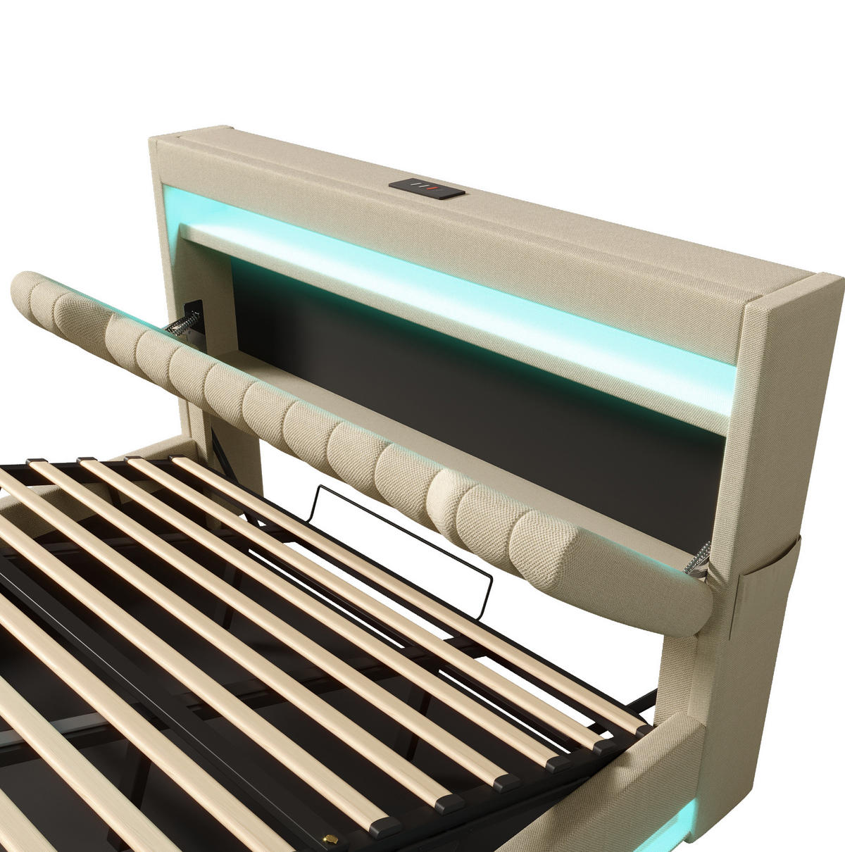 POLSTERBETT 140/190 cm Beige aus Leinen mit LED und Stauraum - Beige, Textil (140/190cm) - OKMYHOME