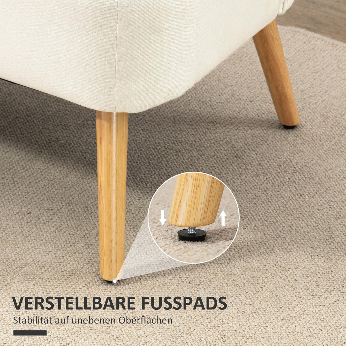 SOFA 2-Sitzer Couch Stoffsofa Sitzmöbel Polstersofa Loungesofa breit Cremeweiß - Creme/Naturfarben, Holz/Textil (56.5/77/117cm) - HOMCOM