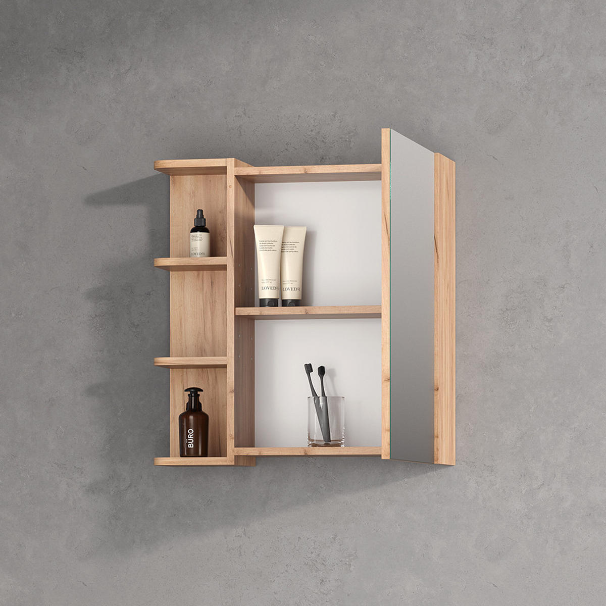 SPIEGELSCHRANK Fucino Goldkraft Eiche 62 x 64 cm - Eiche Wotan, Holzwerkstoff (62/64/20.8cm) - Livinity®