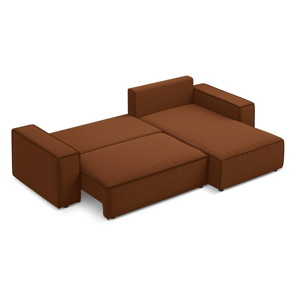 ECKSOFA mit Schlaffunktion Samt Stoff Orange - Terracotta/Schwarz, Kunststoff/Textil (290/185cm) - LaMiaSofa