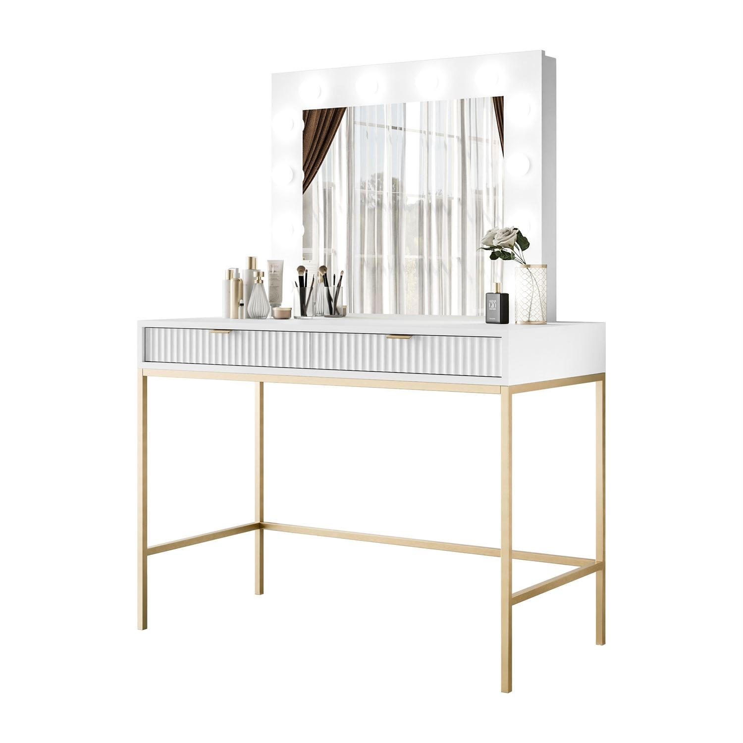 SCHMINKTISCH MIT SPIEGEL CORTADO GOLD T104 WEISS - Weiß, Holzwerkstoff (104/78/50cm) - Lookway