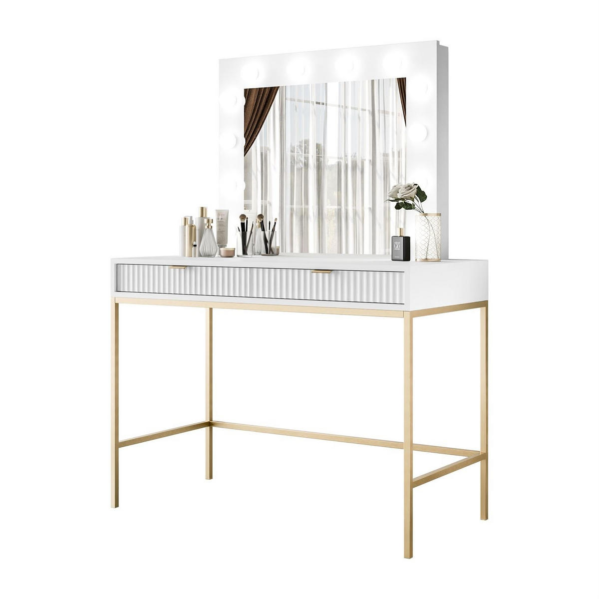 SCHMINKTISCH MIT SPIEGEL CORTADO GOLD T104 WEISS - Weiß, Holzwerkstoff (104/78/50cm) - Lookway