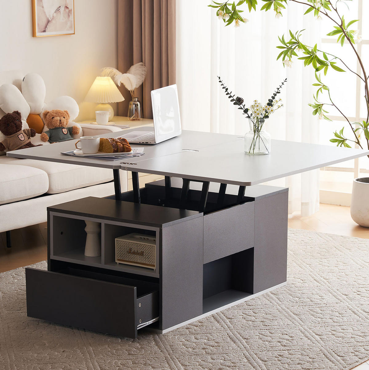 COUCHTISCH höhenverstellbar 100 x 51 x 47 cm Spanplatte Grau - Grau, Holzwerkstoff (100/51/47cm) - Meubliv