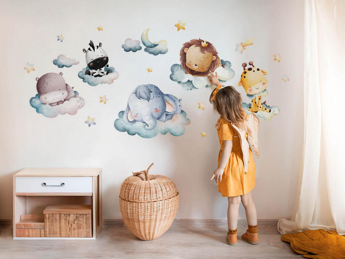 WANDAUFKLEBER 80x119cm - Schlafende Tiere - Multicolor, Kunststoff (80/119/0.1cm) - Wallfluent