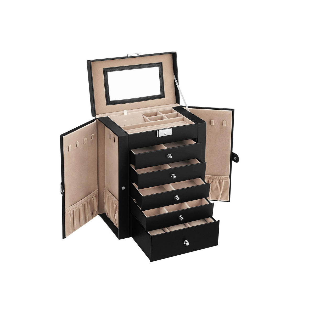 SCHMUCKKASTEN - Schwarz, Holzwerkstoff (15.5/26cm) - Hansiro