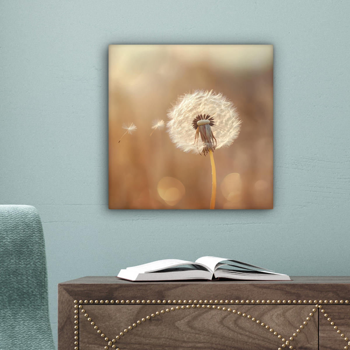 LEINWANDBILD Löwenzahn - Beige - Natur - Blume 20x20 cm - Hellbraun, Textil (20/20cm) - MuchoWow