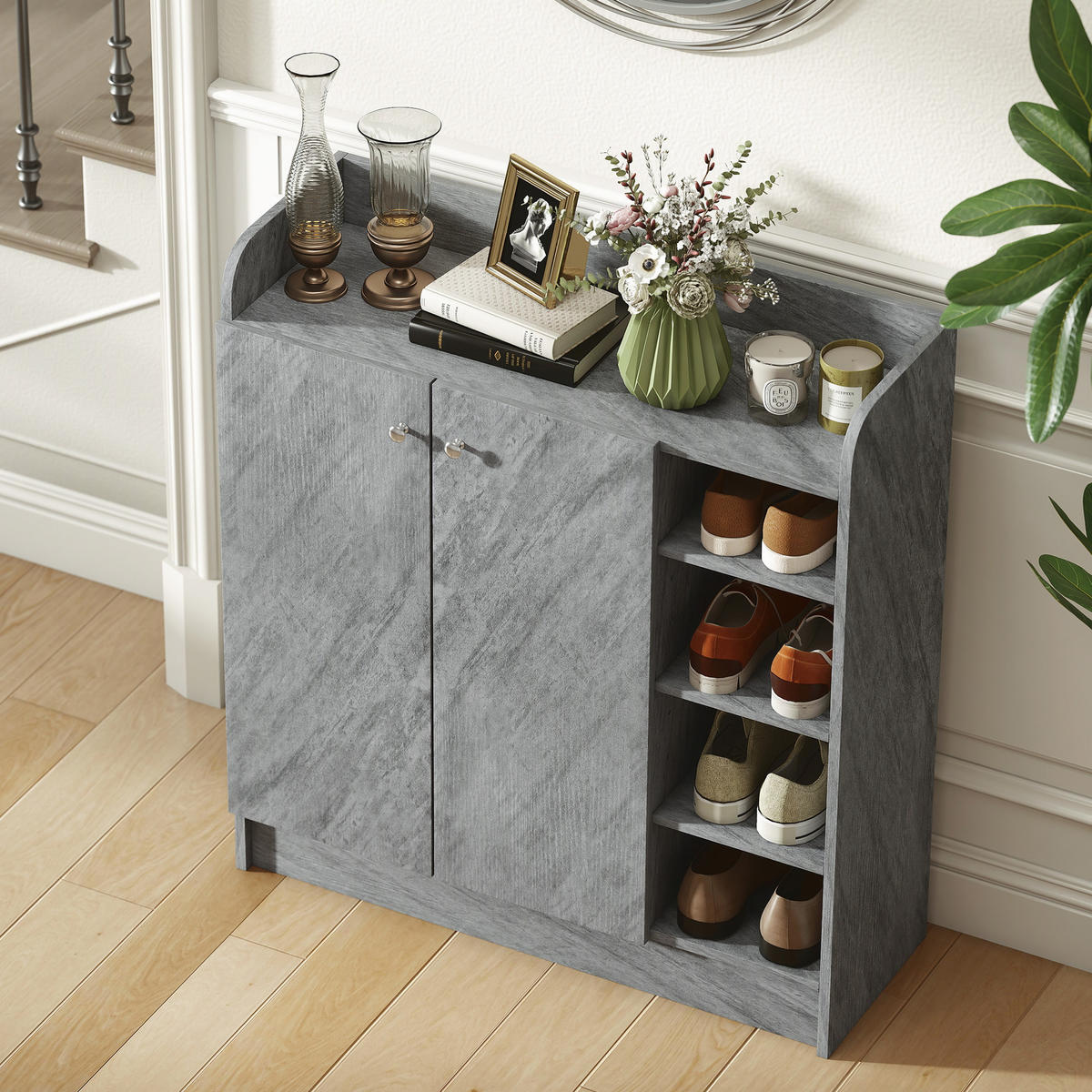 SCHUHSCHRANK Grau 30.0/83.0/90.0 cm - Grau, Holzwerkstoff (83/90/30cm)