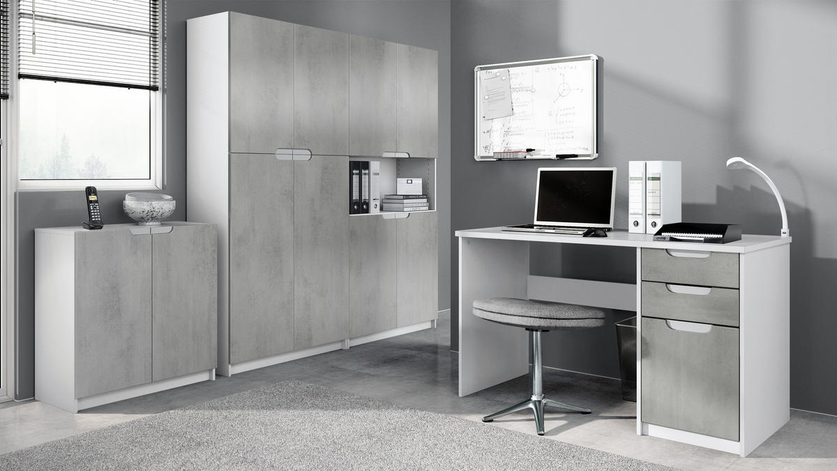BÜROMÖBELSET Logan Fronten in Beton Oxid Optik - Hellgrau, Holzwerkstoff (246/185/60cm) - Vladon