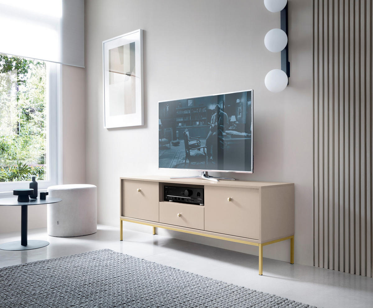 TV-SCHRANK Molly Beige, Goldene Beine, TV-Tisch mit Schublade - Beige/Goldfarben, Holzwerkstoff/Metall (154/56/39cm) - Bettso