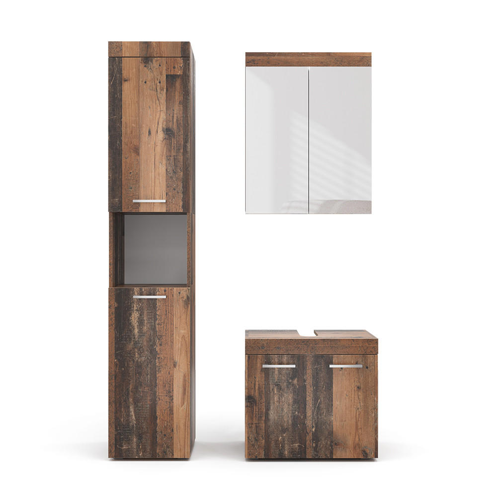 BADMÖBEL-SET Luna Oldstyle 3 Teile, mit Hochschrank - Braun, Holzwerkstoff (60/56/34cm) - Vicco