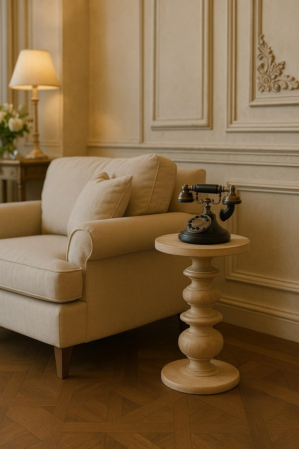 AKZENTTISCH mit Salted-Oak-Finish, Marmorplatte oben, weiß - Weiß, Holz (38/38/60cm) - Artisan Furniture