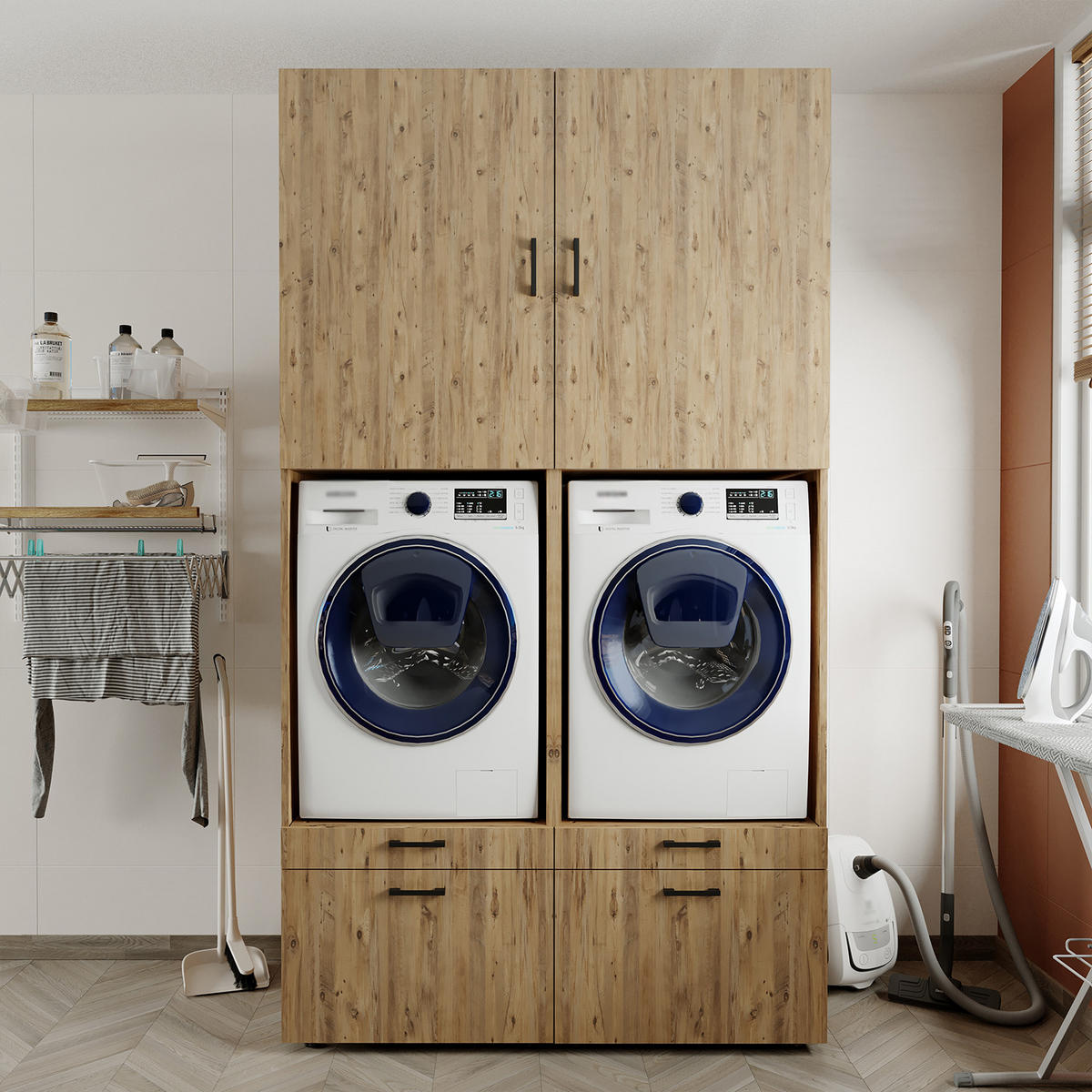 WASCHMASCHINENSCHRANK Serie 2 134cm Breit, 240cm Hoch - Eichefarben, Holzwerkstoff (134/240/67cm)