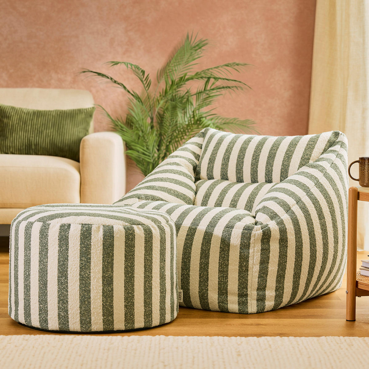 SITZSACK mit Hocker Natalia Bouclé - Grün, Textil (70/65/70cm) - icon