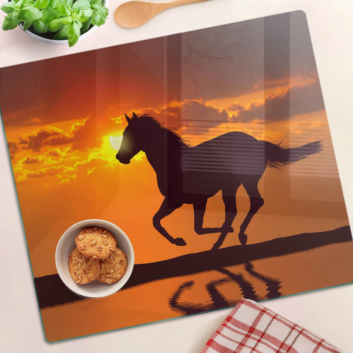 GLASPLATTE 60x52 cm Sonnenpferd - Orange, Glas (60/52cm) - TULUP