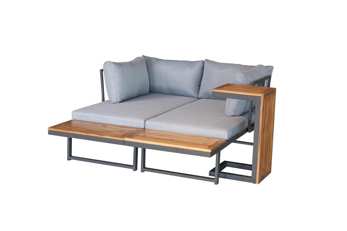 LOUNGESET 3tlg. Nairobi, Aluminium,Akazie - Anthrazit/Grau, Metall - dasmöbelwerk