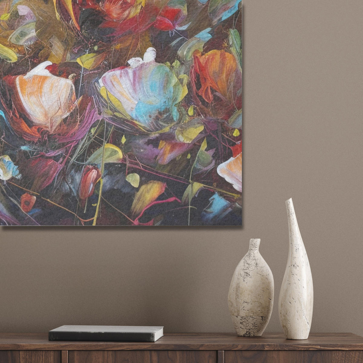 AKUSTIKPANEEL Blumen - Kunst - Natur - Ölgemälde 90x90 cm - Multicolor, Textil (90/0.9/90cm) - MuchoWow