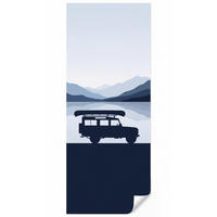 KINDERTAPETE - Auto - See - Berge - Blau - 100x260 cm - Blaugrau, Papier (100/260cm) - OnlyWow