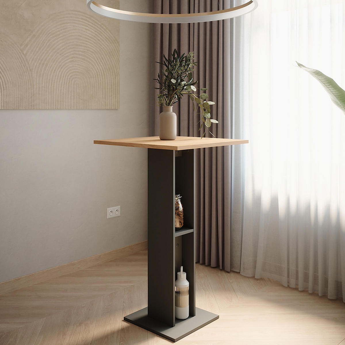 BAROVÝ STŮL Repose Zlatý dub power/antracit - medově dubová/antracitová, kompozitní dřevo (65/65/106cm) - Vicco