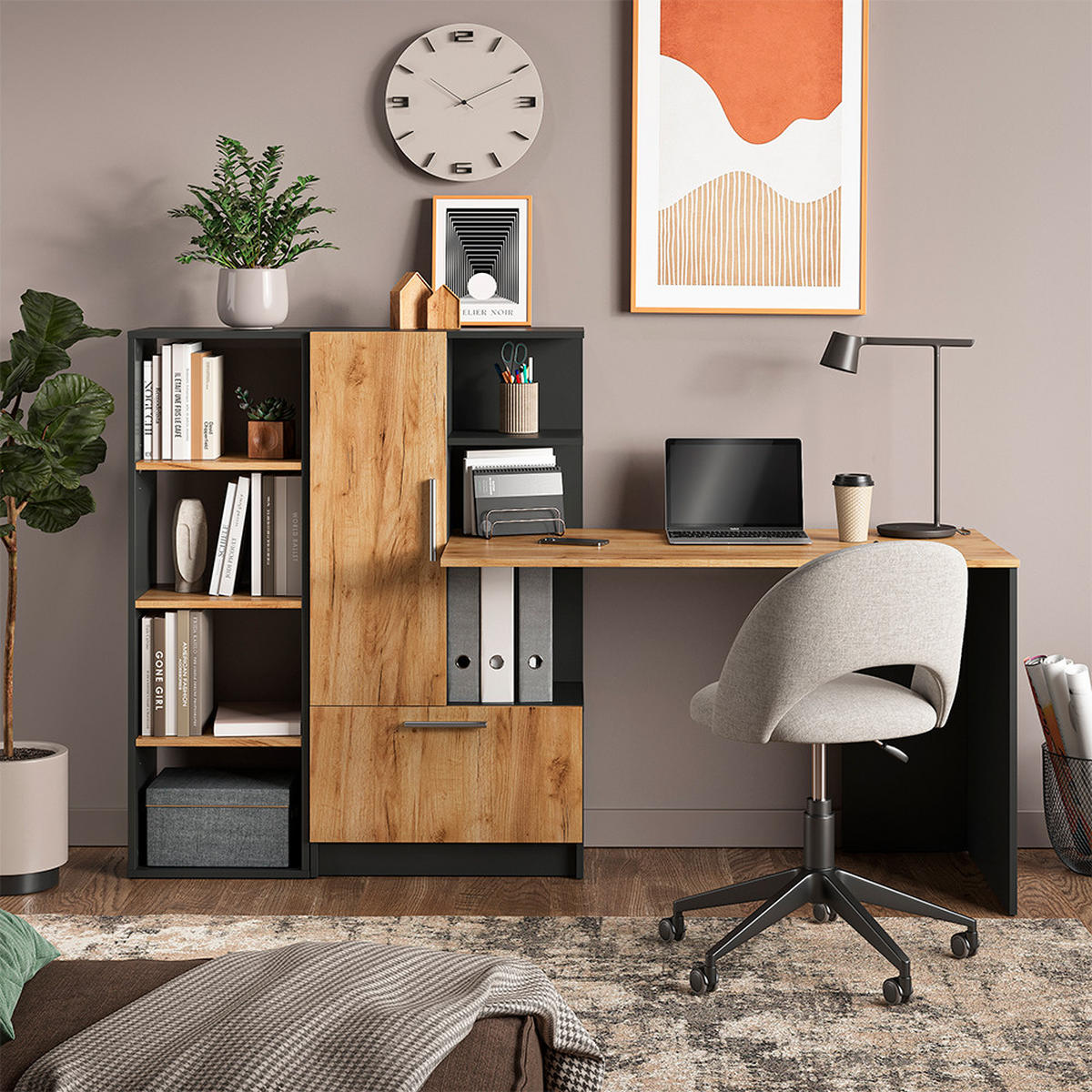 PÍSACÍ STÔL Tomy, antracitová/Dub Goldkraft, 150 x 59 cm Sada 2 ks - dub medový/antracitová, kompozitné drevo (59/150/120cm) - Vicco