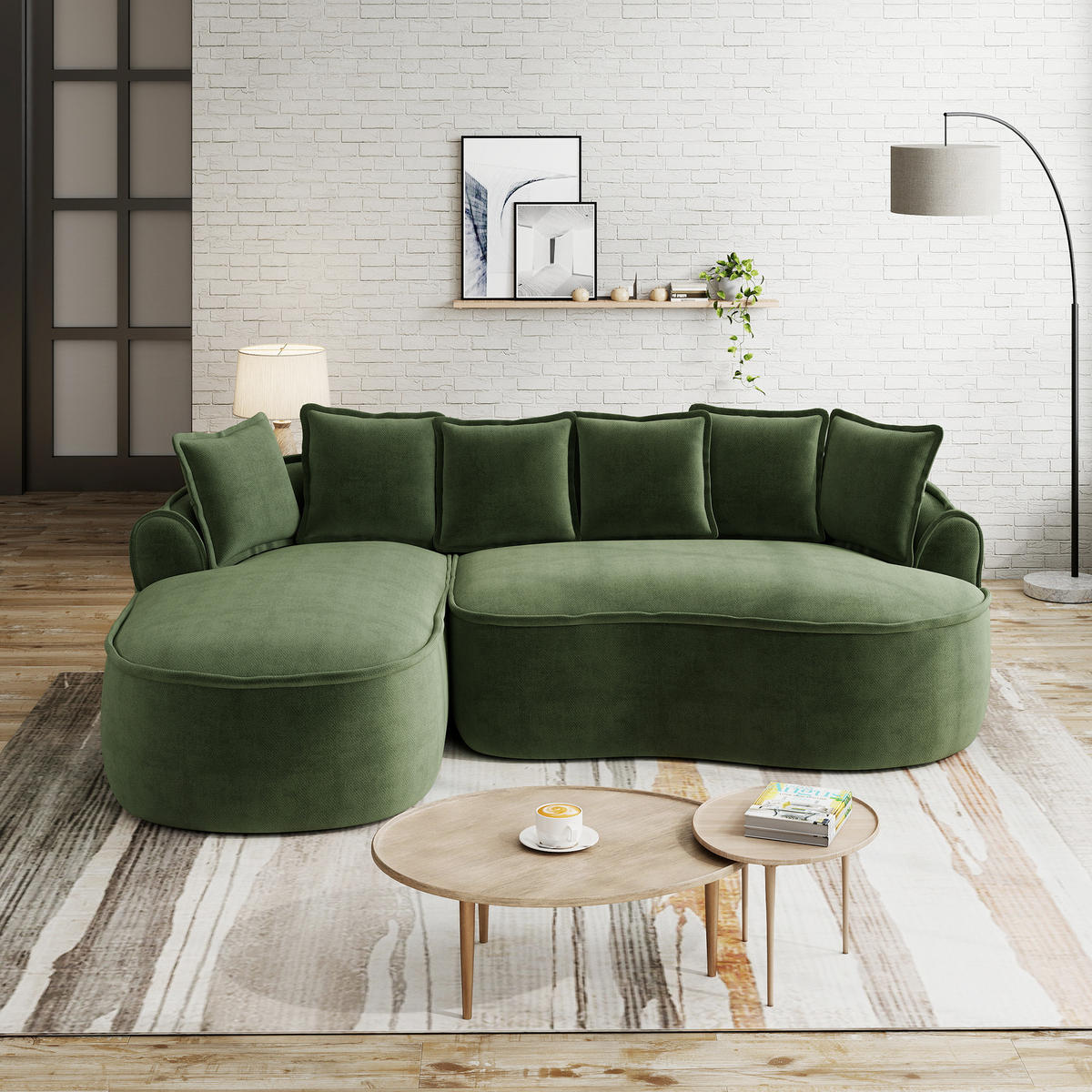 3-SITZER Sofa 252x164x67 cm aus Chenille-Stoff rahmenlos modular, grün - Grün, Textil (164/67/252cm)