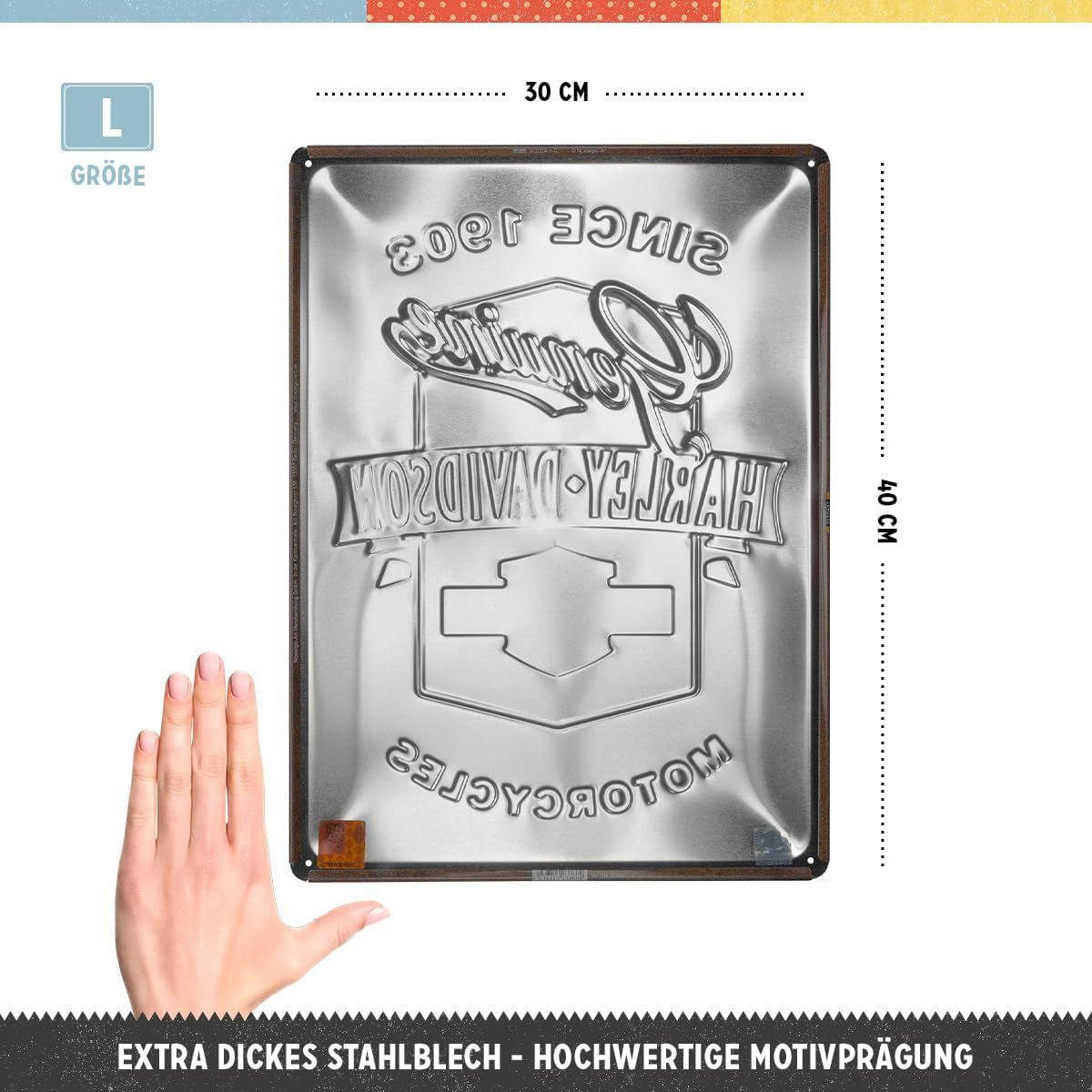 BLECHSCHILD 30/40 cm Harley-Davidson Genuine Motorcycles Ribbon - Multicolor, Metall (30/40/0.2cm) - Nostalgic-Art