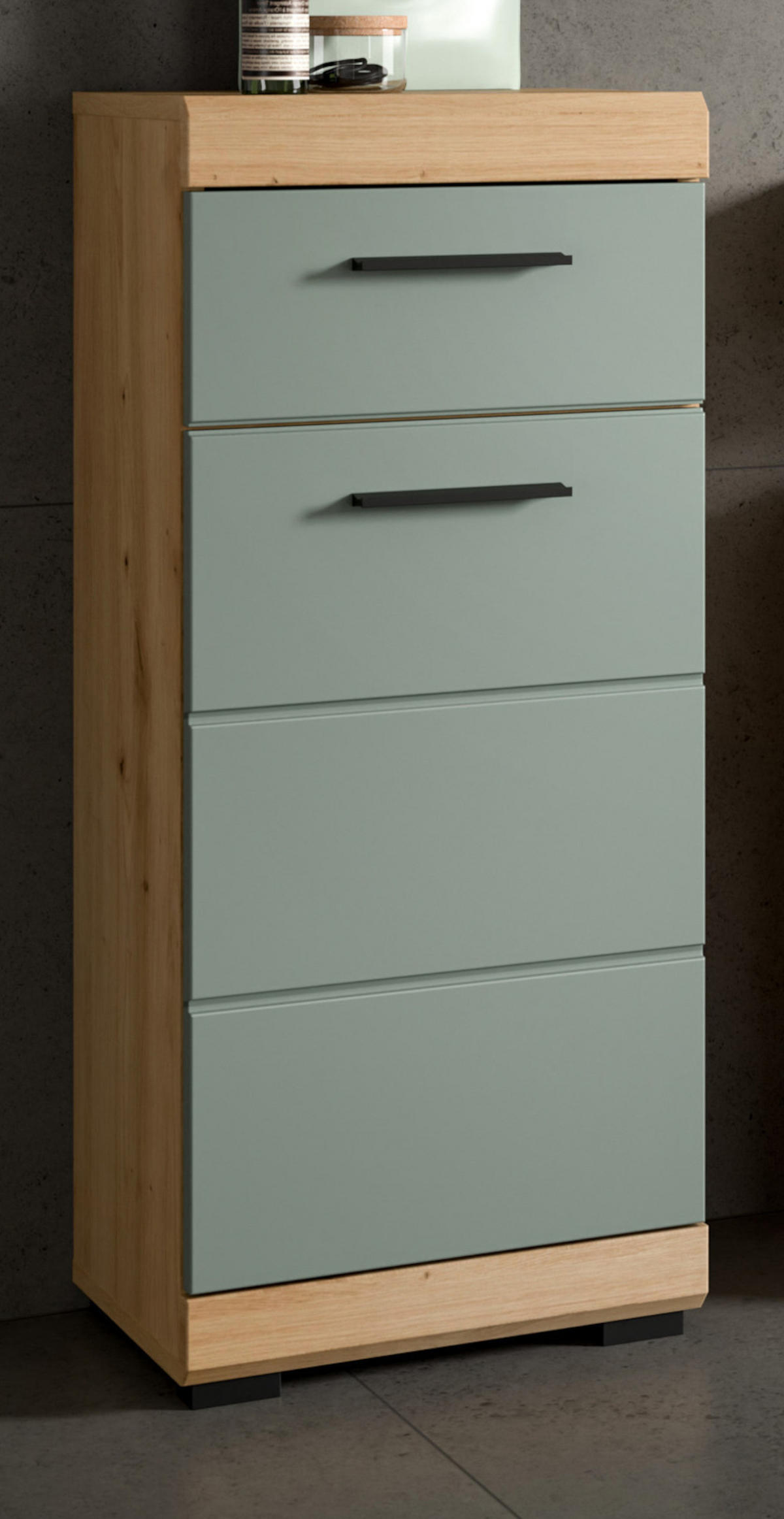 BADKOMMODE Salbei grün, Eiche Artisan 37 x 88 cm, Badschrank Türanschlag wechselbar - Salbeigrün/Schwarz, Holzwerkstoff/Kunststoff (37/88/31cm) - Inn.Furn
