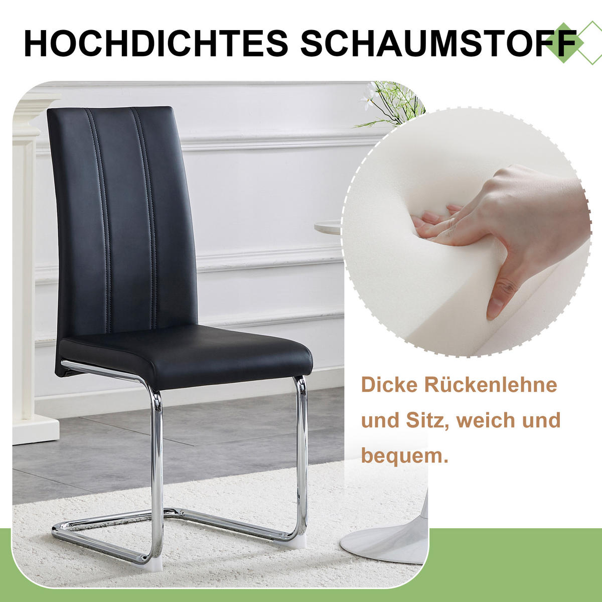 SCHWINGSTUHL DE-36801 2er-Set mit PU-Bezug und hoher Rückenlehne Schwarz - Silberfarben/Schwarz, Metall (43/99/54.5cm) - ComfortXL