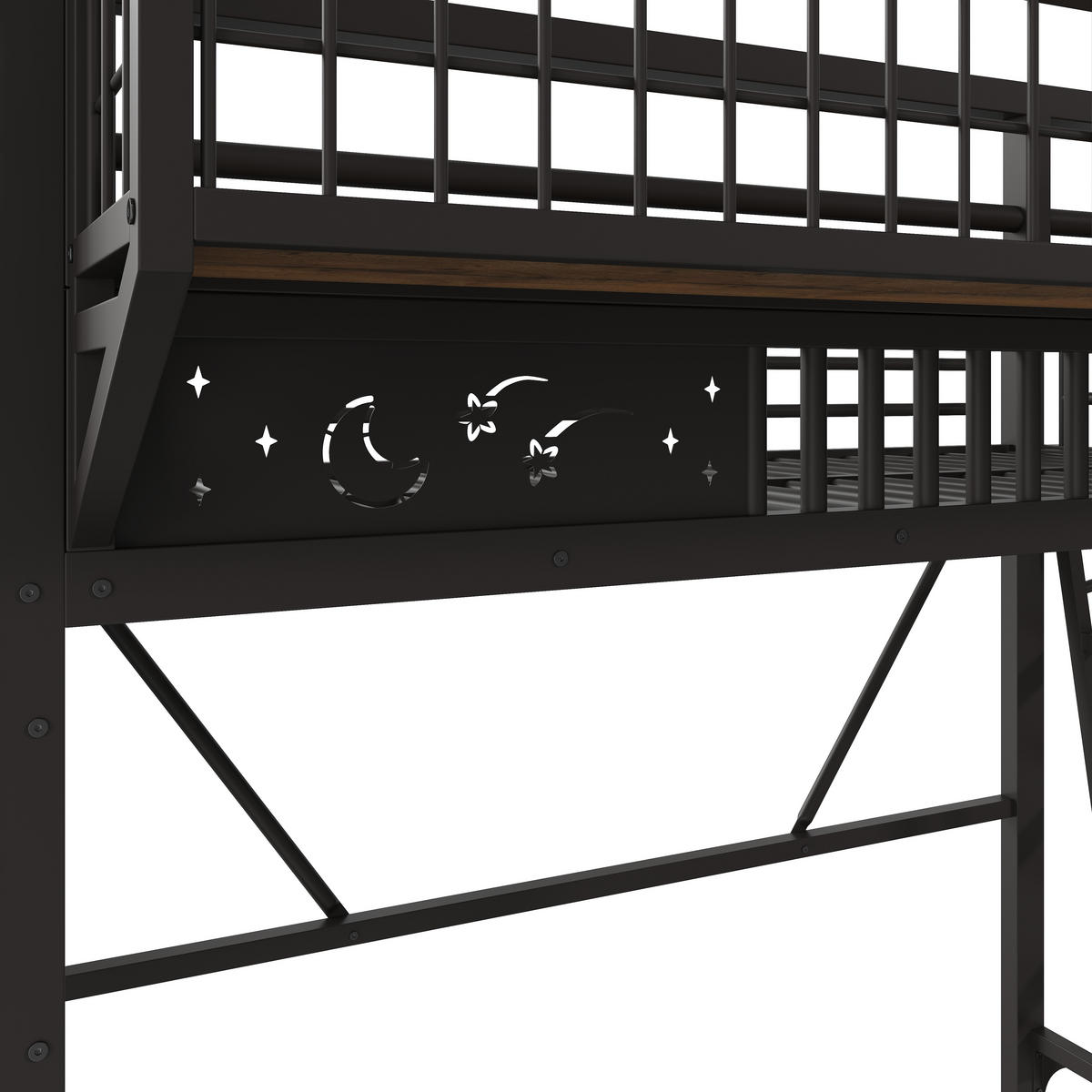 HOCHBETT 90/200 cm mit Metallgestell Schwarz, Staufächern und offener Unterseite - Schwarz, Metall