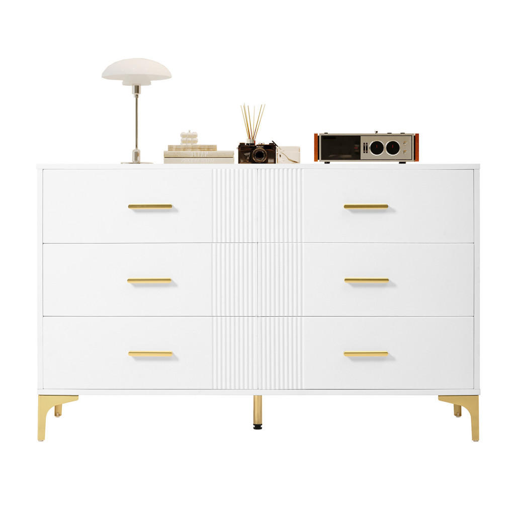 Modfu KOMODA z MDF 120x76x40 cm bílá se 6 zásuvkami a vlnitým čelem