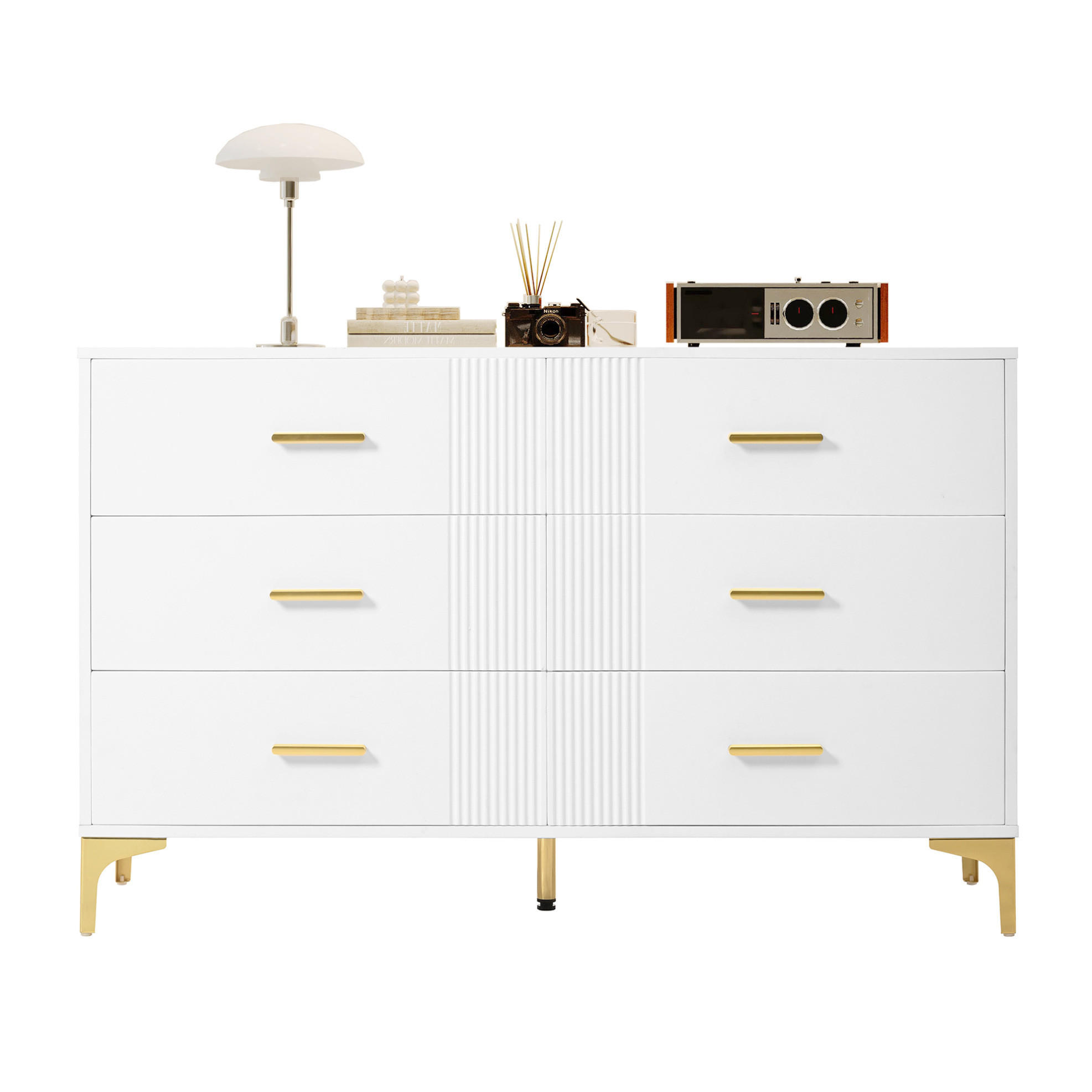 KOMODA z MDF 120x76x40 cm bílá se 6 zásuvkami a vlnitým čelem - bílá, kompozitní dřevo (120/76/40cm) - Modfu