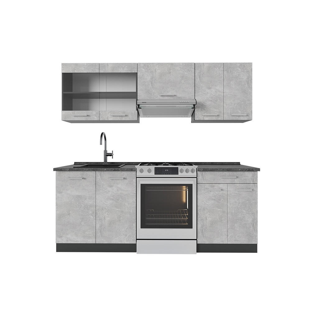 KUHINJSKI BLOK R-Line Beton/antracit 200 cm , DP Antracit - siva/antracit, leseni material (200/81.6/60cm) - Vicco