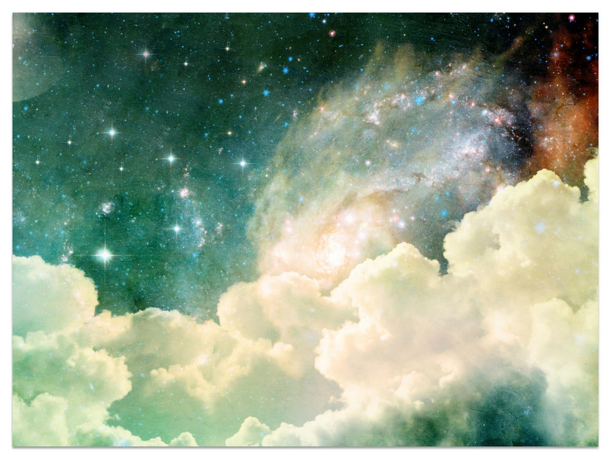 FOTOTAPETE für Kinderzimmer Kosmische Nebelwolken Sterne Galaxie Mystisch 350x256 - Türkis/Pastellgrün, Papier (350/256cm) - Muralo