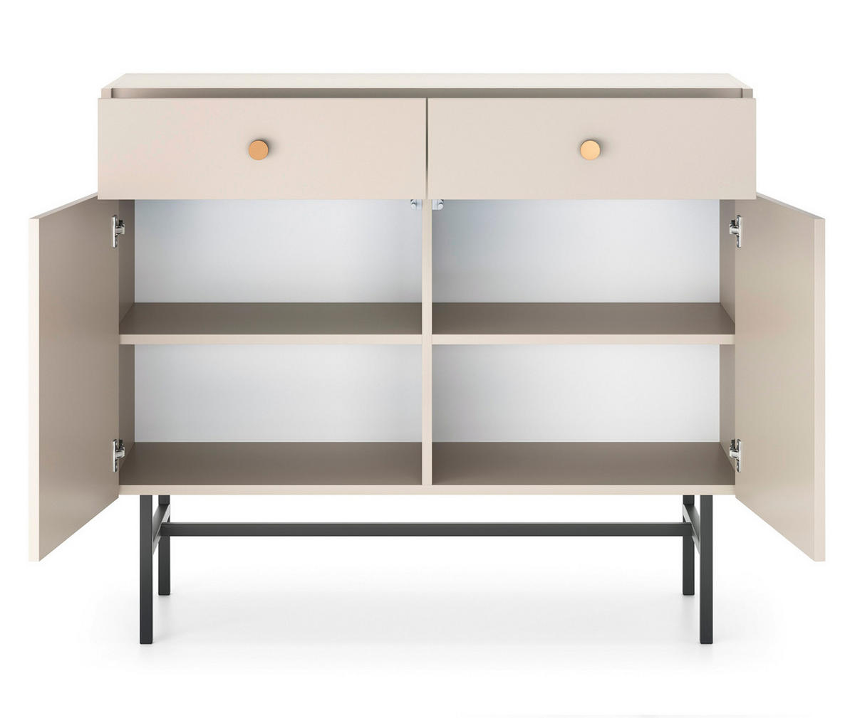 SIDEBOARD Dinley 2T 2S Beige 104,4/89,4/39 cm – mit schwarzen Beinen im minimalistischen Design - Beige/Schwarz, Holzwerkstoff/Metall (104.4/89.4/39cm) - AX Living