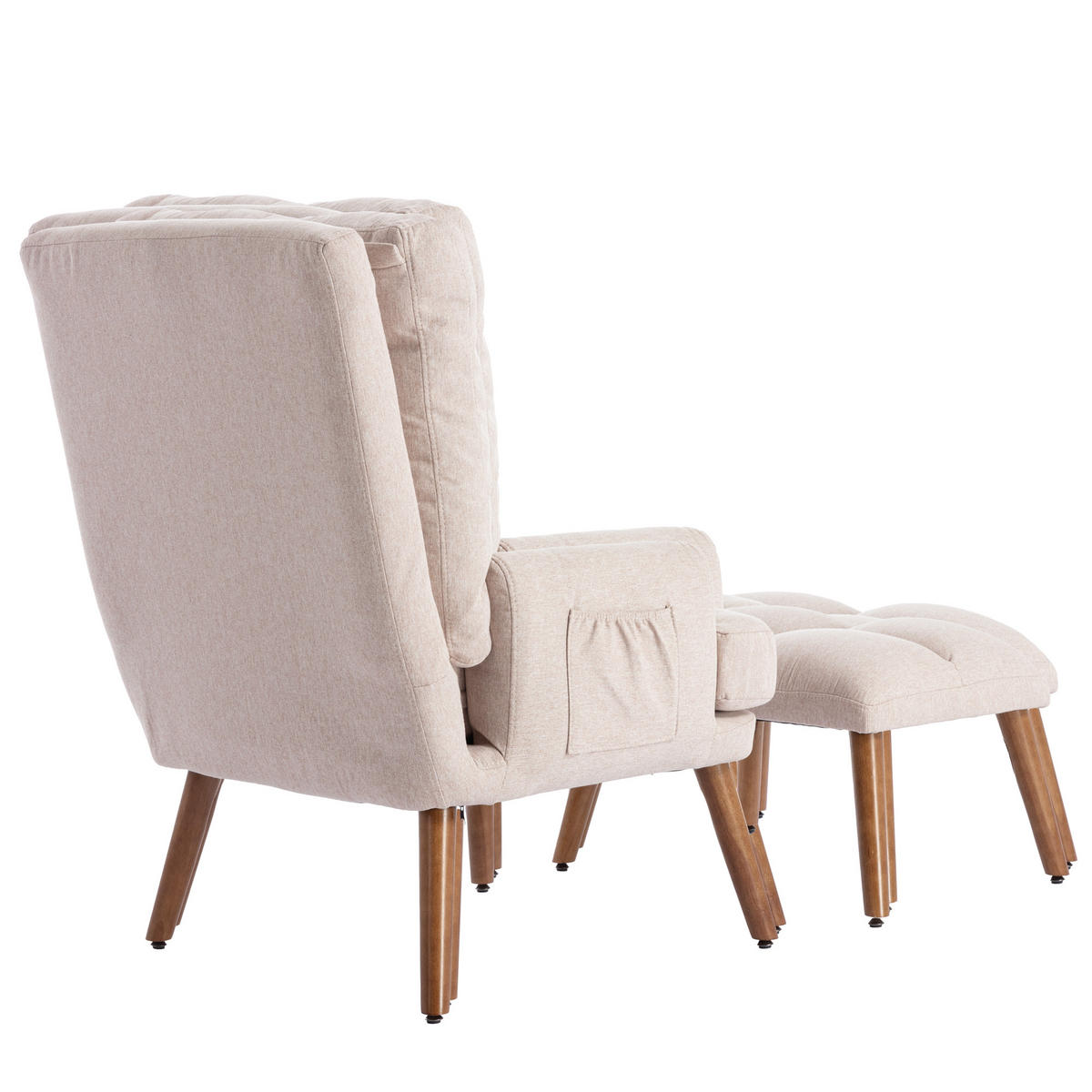 LOUNGSESSEL Verstellbar 5-stufig Neigbar Fußstütze Ablage - Beige, Holz (115.5/31/66.5cm) - FLIEKS
