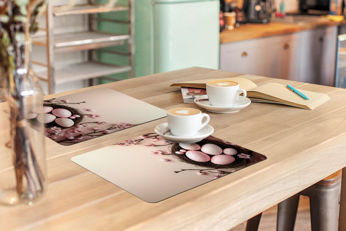 PLATZSETS 6er-Set Rosa - Blüten - Eier Placemats 45x30 cm - Hellrosa, Kunststoff (0.3/45/30cm) - MuchoWow