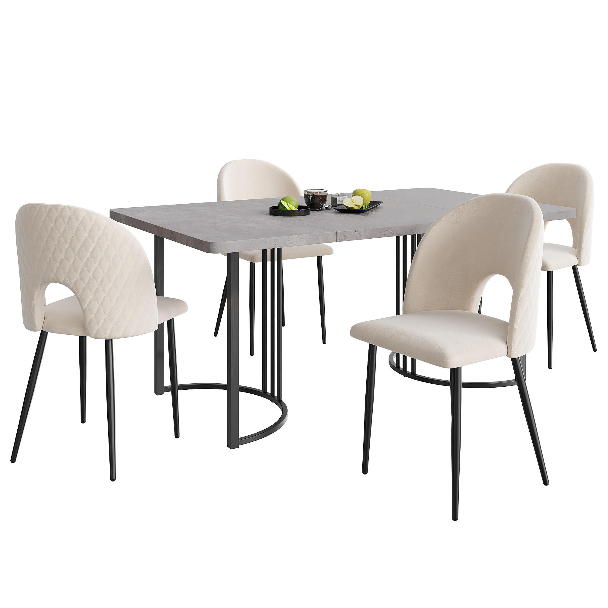 ESSGRUPPE Esstisch 4 Stühle MDF Grau Beige 140x80cm - Beige, Textil (140/75/80cm) - FLIEKS