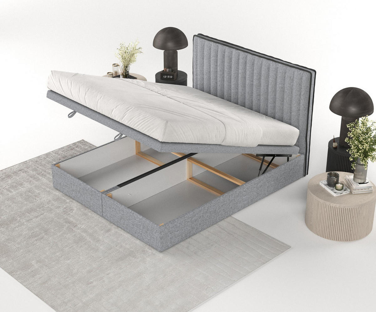 POLSTERBETT Keva mit Stauraum 120/200 cm Grau im Alta Stoff - Schwarz/Grau, Holz/Holzwerkstoff (120/200cm) - AltaBeds