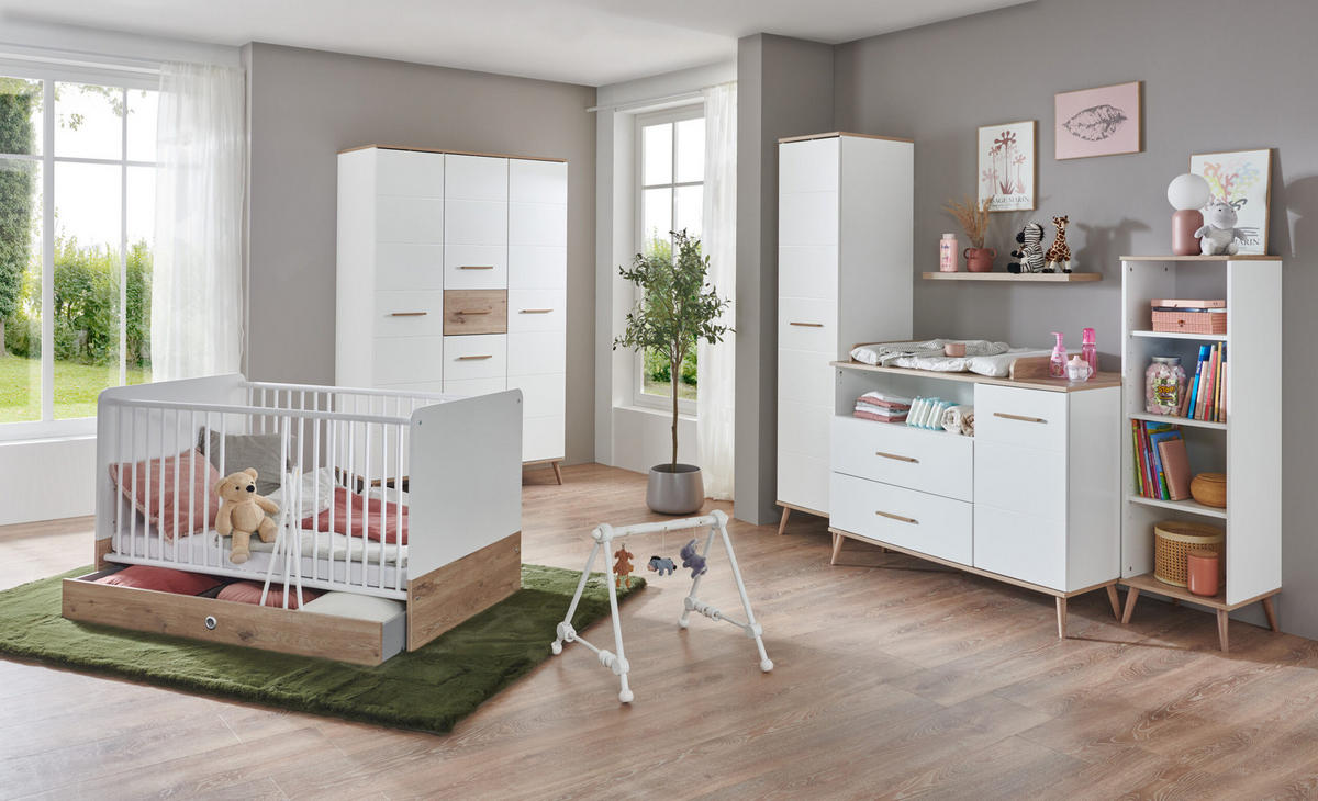 BABYZIMMER Fehmarn in Weiß und Viking- Oak 8 teilig - Weiß, Holzwerkstoff (120/200/80cm)