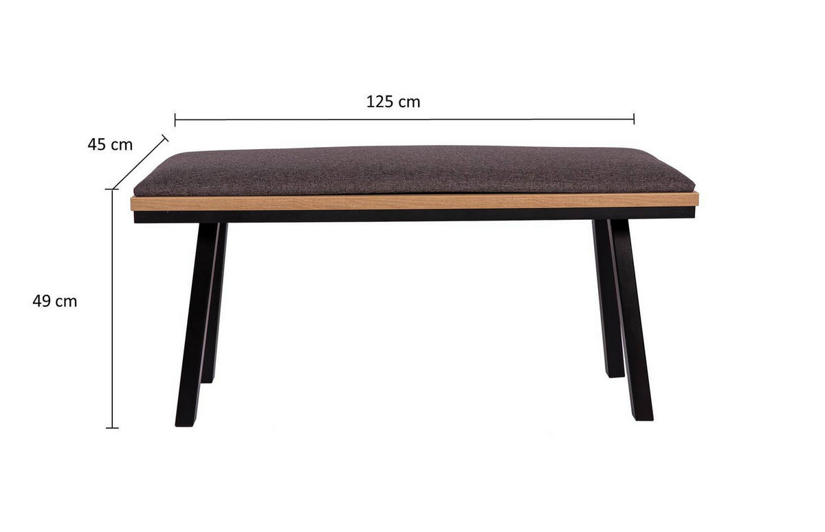 GARDEROBENBANK Die Elegante - Schwarz/Grau, Holz/Textil (45/49/125cm) - Kundler Home